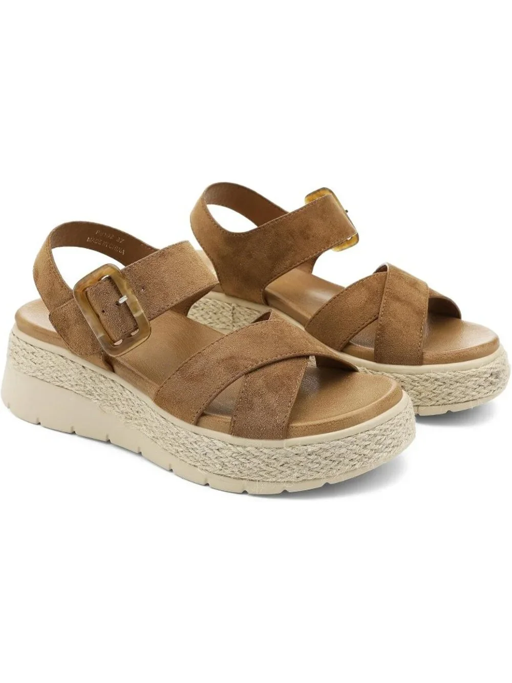 Womens Brown Comfortable Solid Espadrille Low Wedge Heel Platform Sandal Shoes